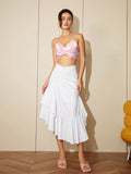 AEL Summer white women half skirt casual simple pleated asymmetrical ruffle edge short skirt