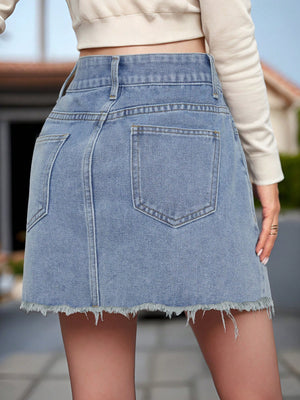 AEL Summer women denim short skirt fashion simple light blue straight waist pack hip skirt