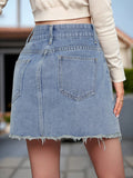 AEL Summer women denim short skirt fashion simple light blue straight waist pack hip skirt