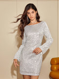 AEL  Europe and the United States style new fashion sequin bag hip dress party long-sleeved big backless sexy dress