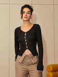 AEL LadyFrench sexy V-neck  pairs of knitted cardigan hollow-out simple  to show shirt