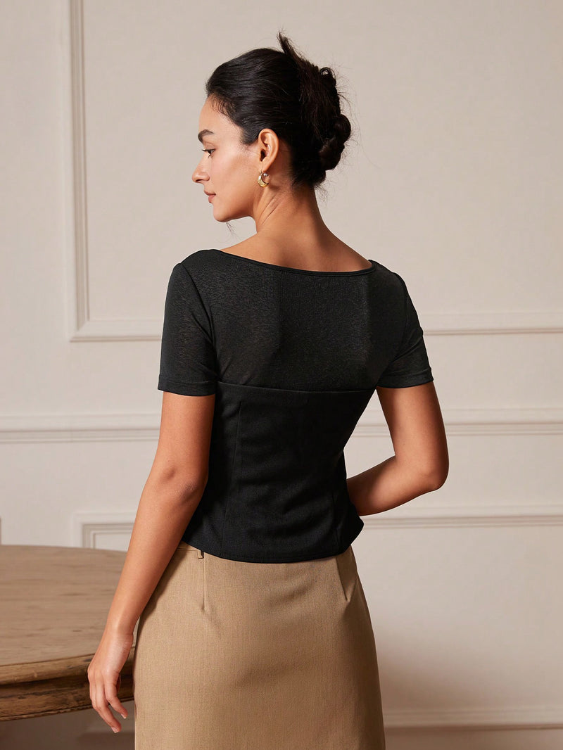 AEL Summer women's short skirt temperament fashion simple mid-waist front buckle slimming straight skirt