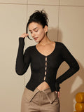 AEL LadyFrench sexy V-neck  pairs of knitted cardigan hollow-out simple  to show shirt