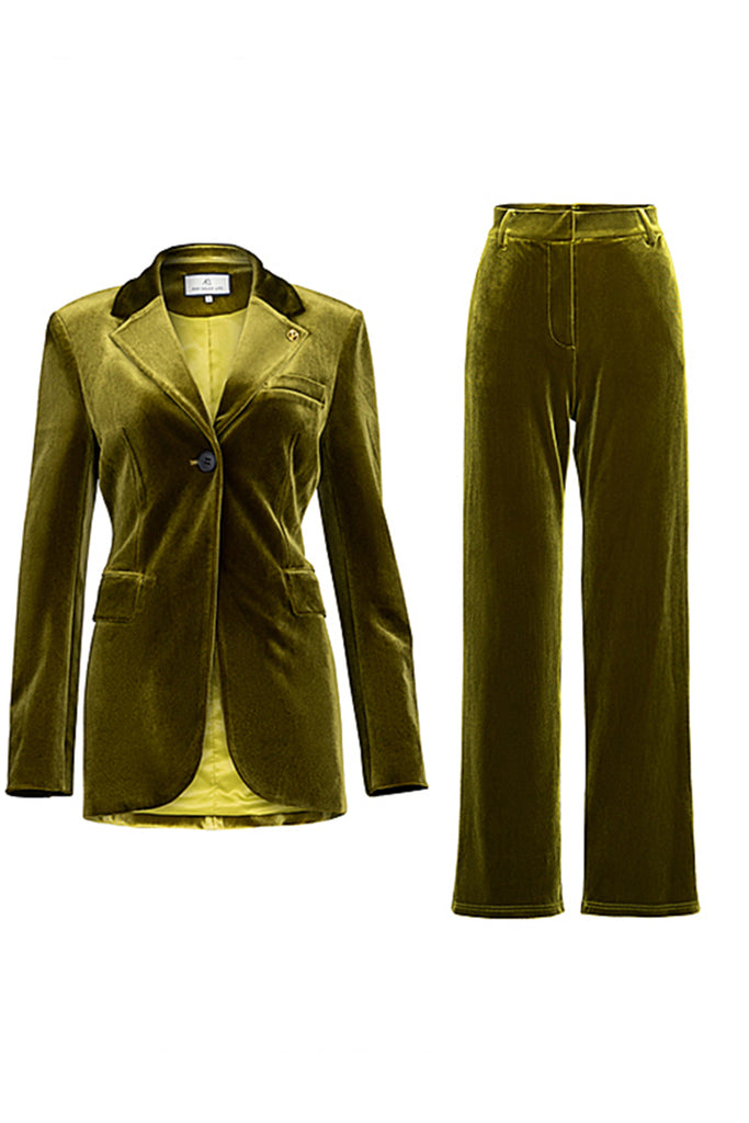 Velvet padded suit | Retro green suit | Commuter suit-Sets-AEL Studio