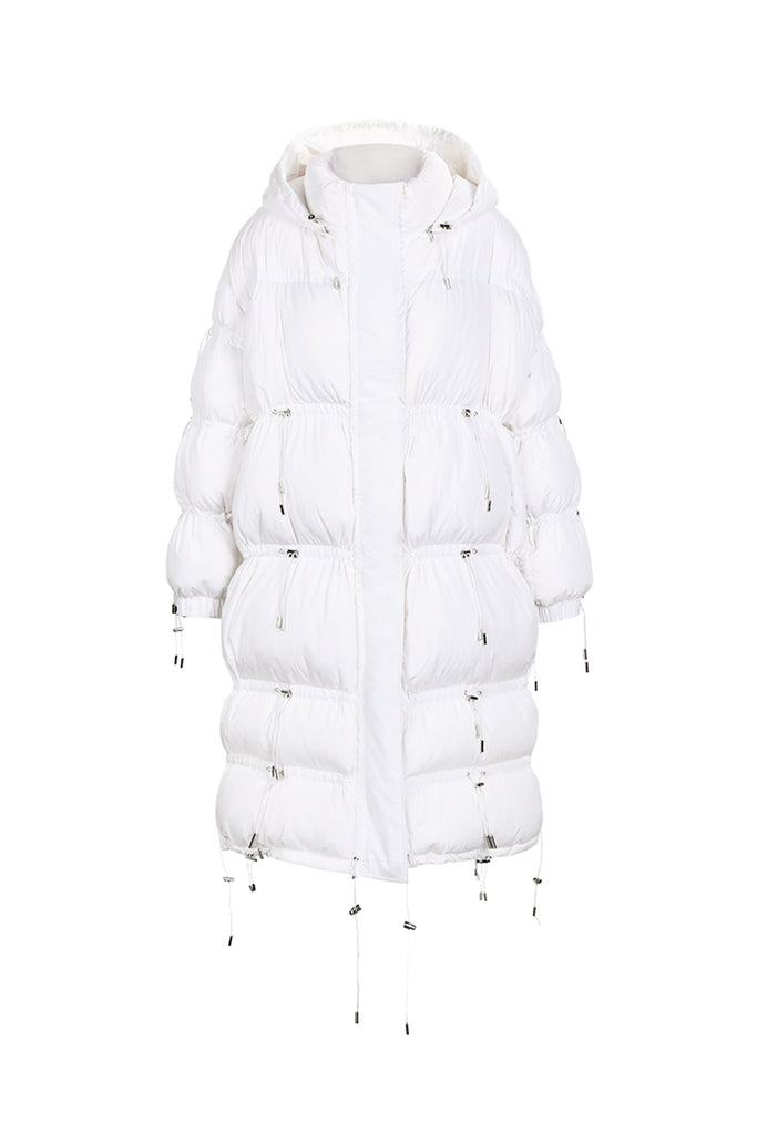 Hooded white duck down over the knee down jacket-coat-AEL Studio