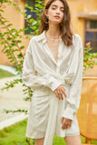 Regular knot shirt dress | White shirt dress | Vacation shirt dress-Dress-AEL Studio