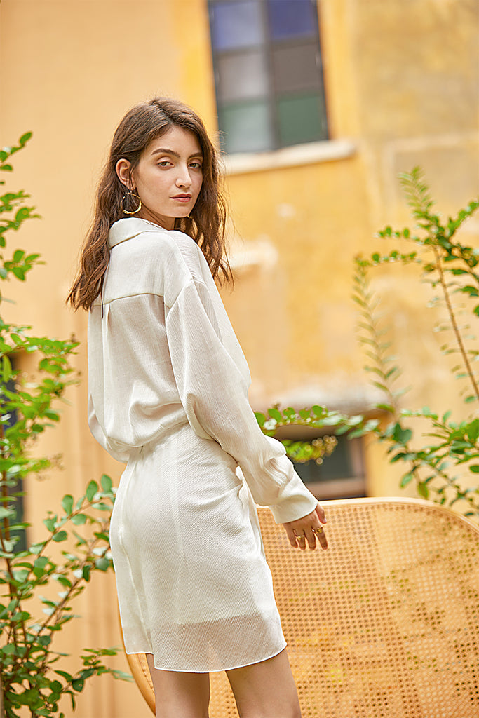 Regular knot shirt dress | White shirt dress | Vacation shirt dress-Dress-AEL Studio