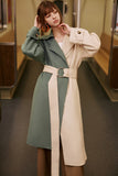 Retro stitching contrast color loose double-sided long wool coat-coat-AEL Studio