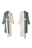 Retro stitching contrast color loose double-sided long wool coat