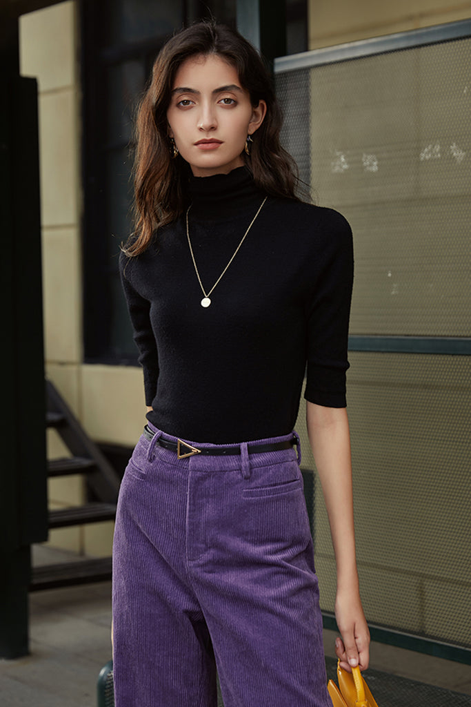 Turtleneck half sleeve top Black half sleeve top Commuter half