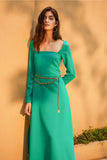 Square neck dress | Cyan green dress | Holiday dress-Dress-AEL Studio