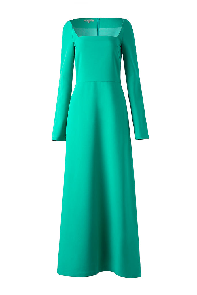 Green One word collar length gown dress-Dress-AEL Studio