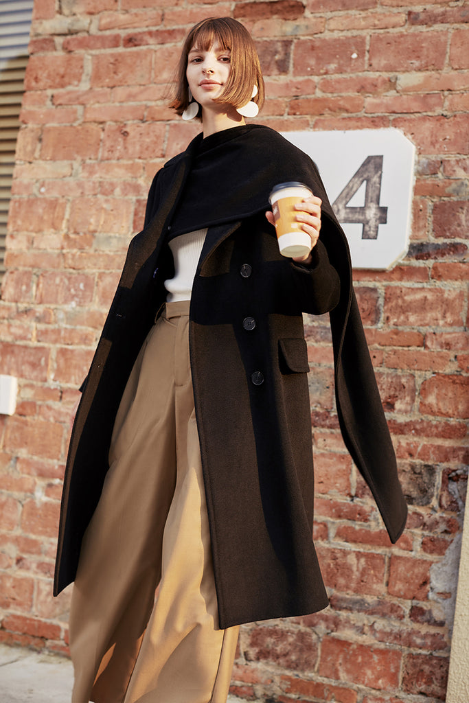Detachable scarf wool coat-coat-AEL Studio