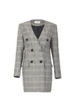 Double-breasted plaid suit skirt | Marble grey suit dress | Commuter suit skirt-Dress-AEL Studio