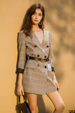 Double-breasted plaid suit skirt | Marble grey suit dress | Commuter suit skirt-Dress-AEL Studio