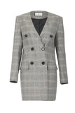 V-collar Plaid double breasted women's coat