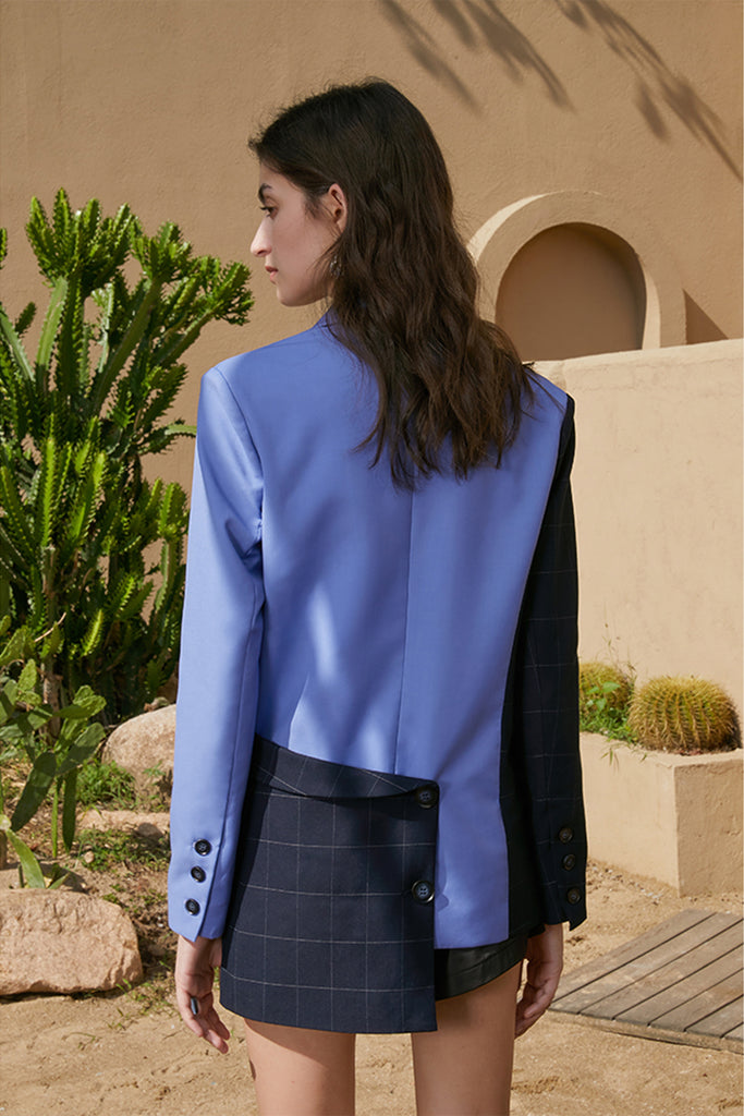 asymmetrical slim waist blazer | Two-tone stitching brazer | Commuter blazer-coat-AEL Studio