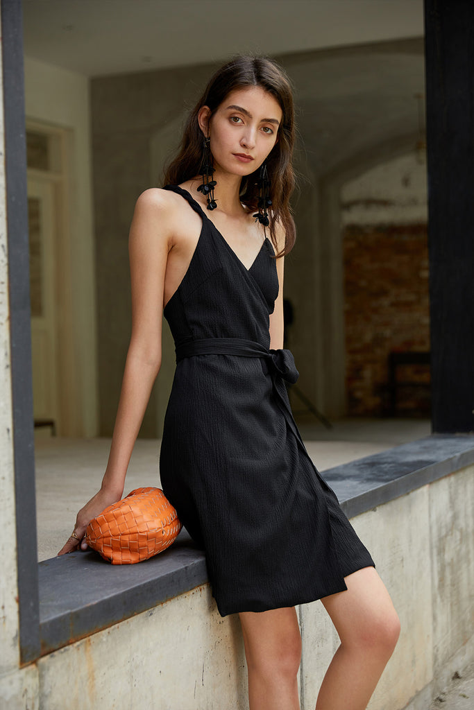 Knotted suspender dress | Black suspender dressV | acation sling dress-Dress-AEL Studio