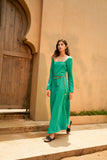Green One word collar length gown dress-Dress-AEL Studio