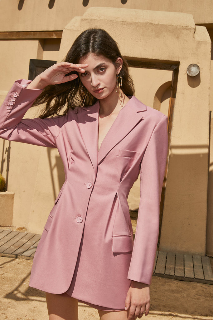 Pink women coat jacket waist retraction-coat-AEL Studio
