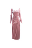 Square neck velvet dress | Pink dress | Holiday dress