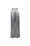 Silk satin texture straight-leg pants | Dark gray and green straight-leg pants | Commuter high waist pants