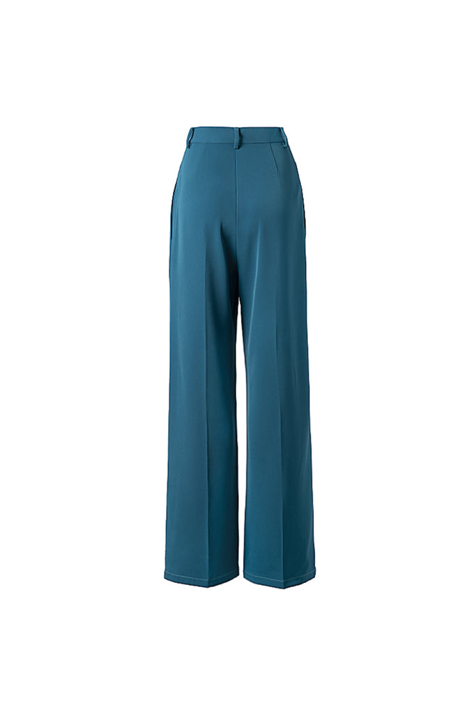 High waist slim trousers | Peacock blue trousers | Street trousers-Bottoms-AEL Studio