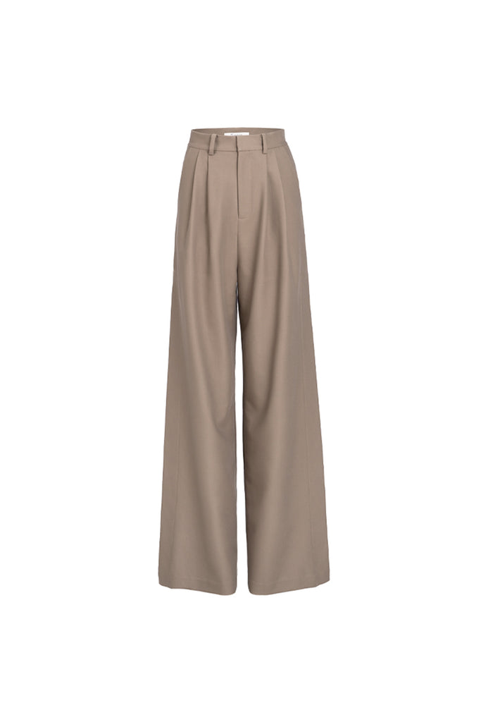 High waist drape pants | Deep Khaki Wide Leg Pants | Street pants-Bottoms-AEL Studio
