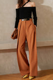 Design drape wide-leg pants | Retro caramel pants | Street wide leg pants-Bottoms-AEL Studio