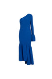 Diagonal shoulder knit dress | Concave knit dress | Galaxy blue knitted dress