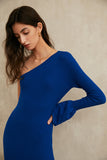 Diagonal shoulder knit dress | Concave knit dress | Galaxy blue knitted dress-Dress-AEL Studio