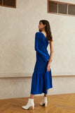 Diagonal shoulder knit dress | Concave knit dress | Galaxy blue knitted dress-Dress-AEL Studio