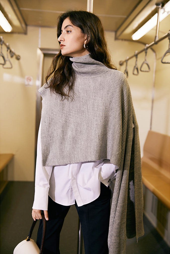 Design turtleneck sweater | Shawl turtleneck sweater | Street style gray sweater-Tops-AEL Studio