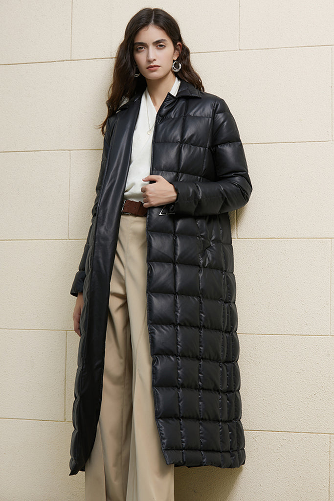 Modern fashion down jacket | Mid-length waist down jacket | Black tunic down jacket-coat-AEL Studio