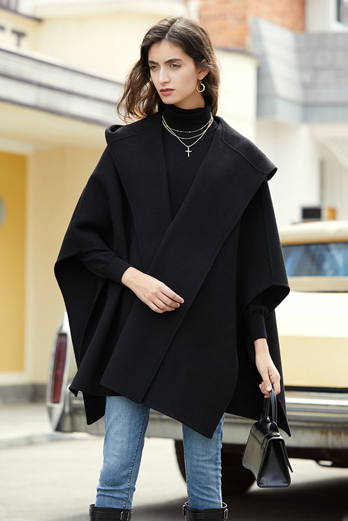 Cape Coat Short Cloak With Hood Woolen Cloak Coat Hooded Short