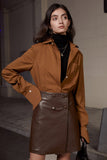 High waist small leather skirt | Brown retro skirt | Commuter texture skirt-Bottoms-AEL Studio