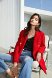 Double breasted blazer | Christmas red suit jacket | Banquet suit jacket-Tops-AEL Studio