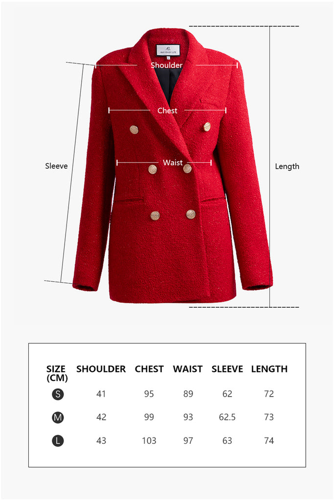 Double breasted blazer | Christmas red suit jacket | Banquet suit jacket-Tops-AEL Studio