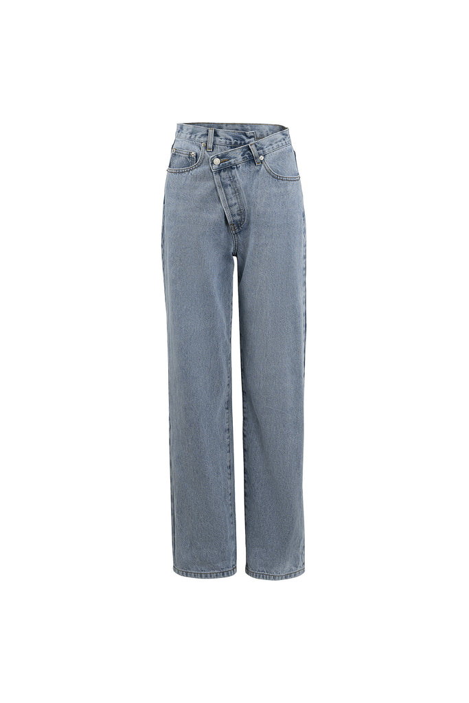 Asymmetric design jeans | Blue washed jeans | Street jeans-Bottoms-AEL Studio