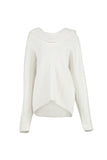 Concave large neckline top | White ladies wool top | Vacation ladies wool tops