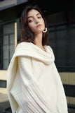 Concave large neckline top | White ladies wool top | Vacation ladies wool tops-Tops-AEL Studio