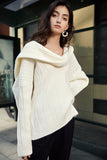 Concave large neckline top | White ladies wool top | Vacation ladies wool tops-Tops-AEL Studio
