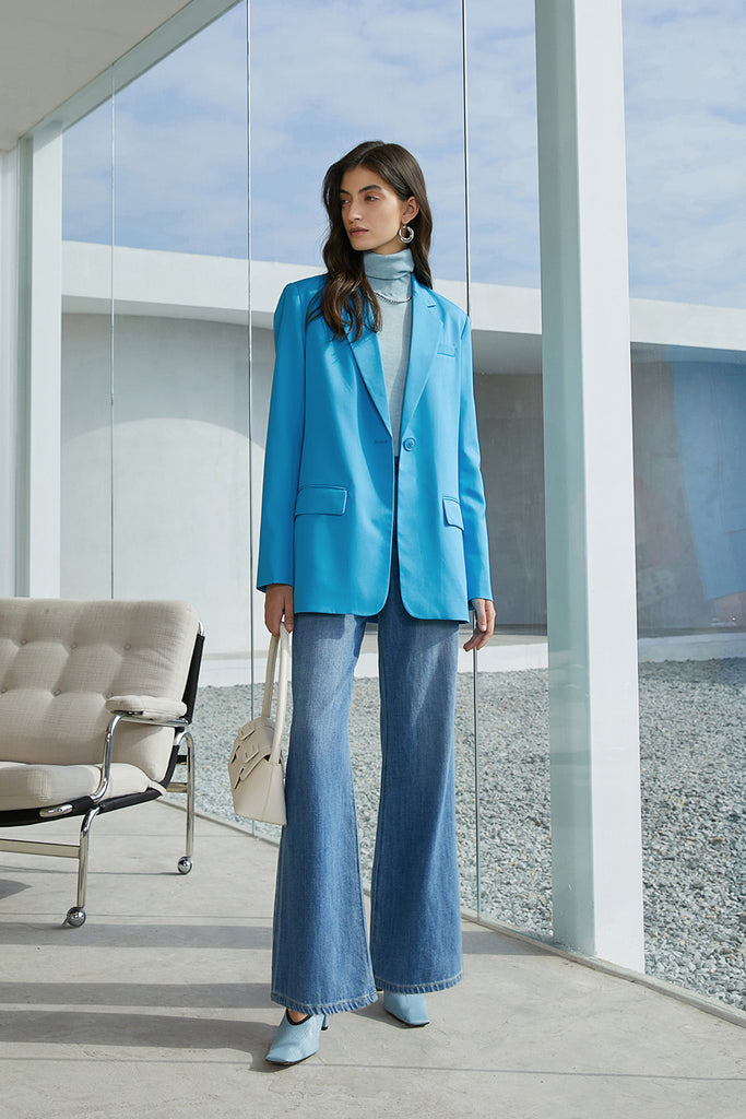 Single button blazer | Blue blazer | Street style suit jacket-coat-AEL Studio