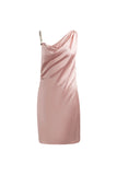 Asymmetric suspender dress | Thin cherry pink dress | Holiday dress