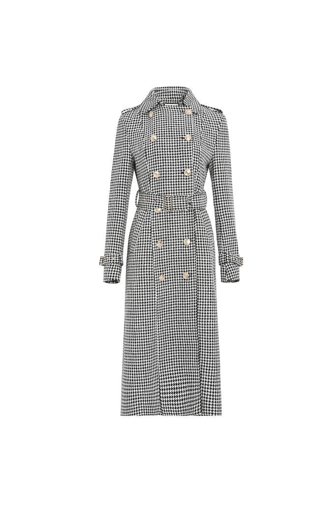 Retro long sleeve coat | Houndstooth long sleeve coat | Street style long-sleeved coat