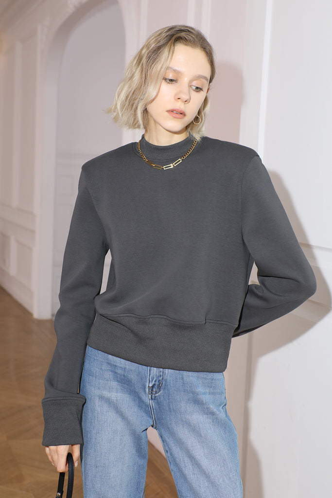 Shoulder pad design top | Long sleeve pullover top | Commuter sweater