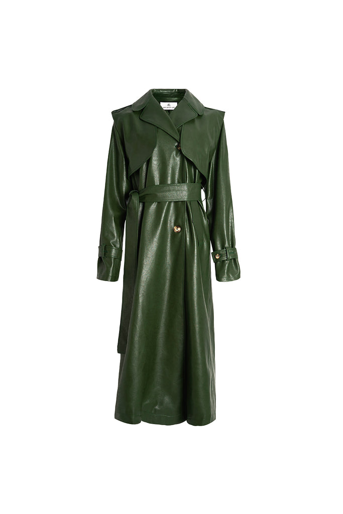 Designed leather jacket | Dark green jacket | Street style leather trench coat