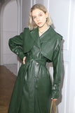 Designed leather jacket | Dark green jacket | Street style leather trench coat