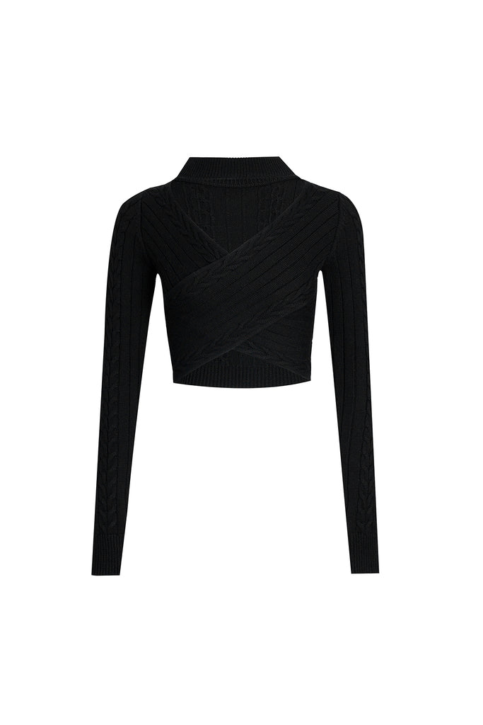 Open waist knitted top | Irregular cut-out hem top | Street knit sweater